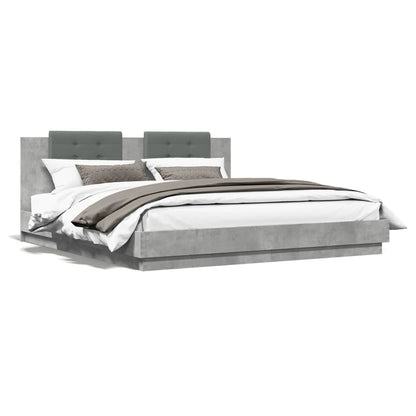 Bed Frame with LED without Mattress Concrete Grey 180x200 cm Super King