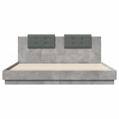 Bed Frame with LED without Mattress Concrete Grey 180x200 cm Super King