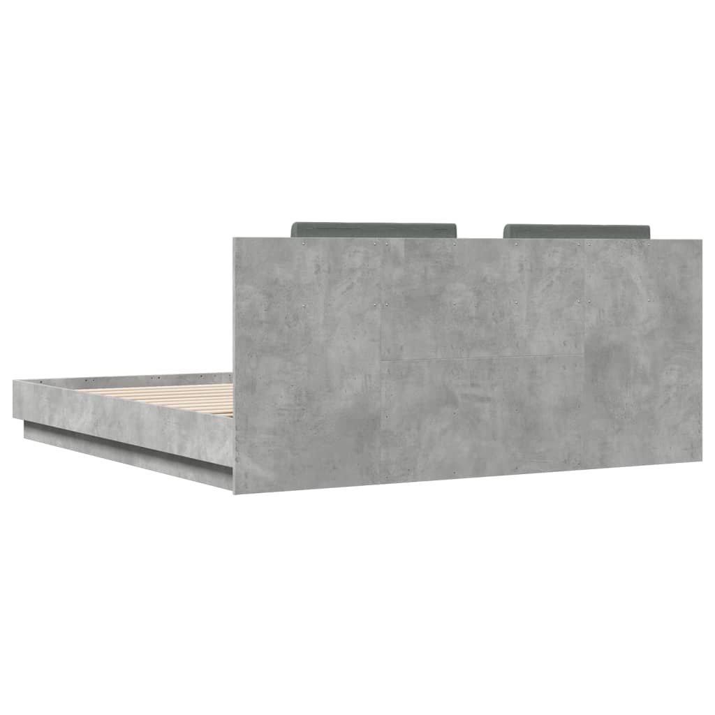 Bed Frame with LED without Mattress Concrete Grey 180x200 cm