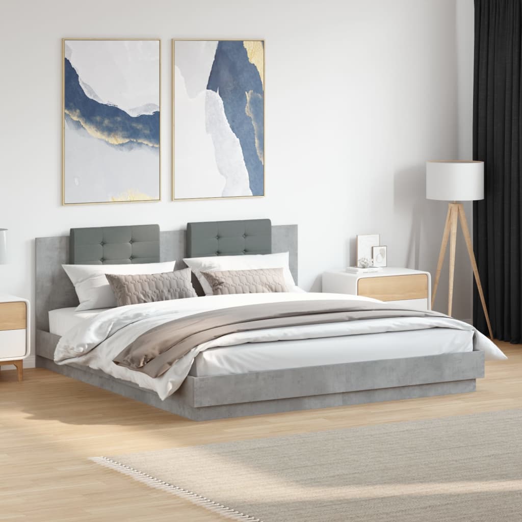 Bed Frame with LED without Mattress Concrete Grey 180x200 cm
