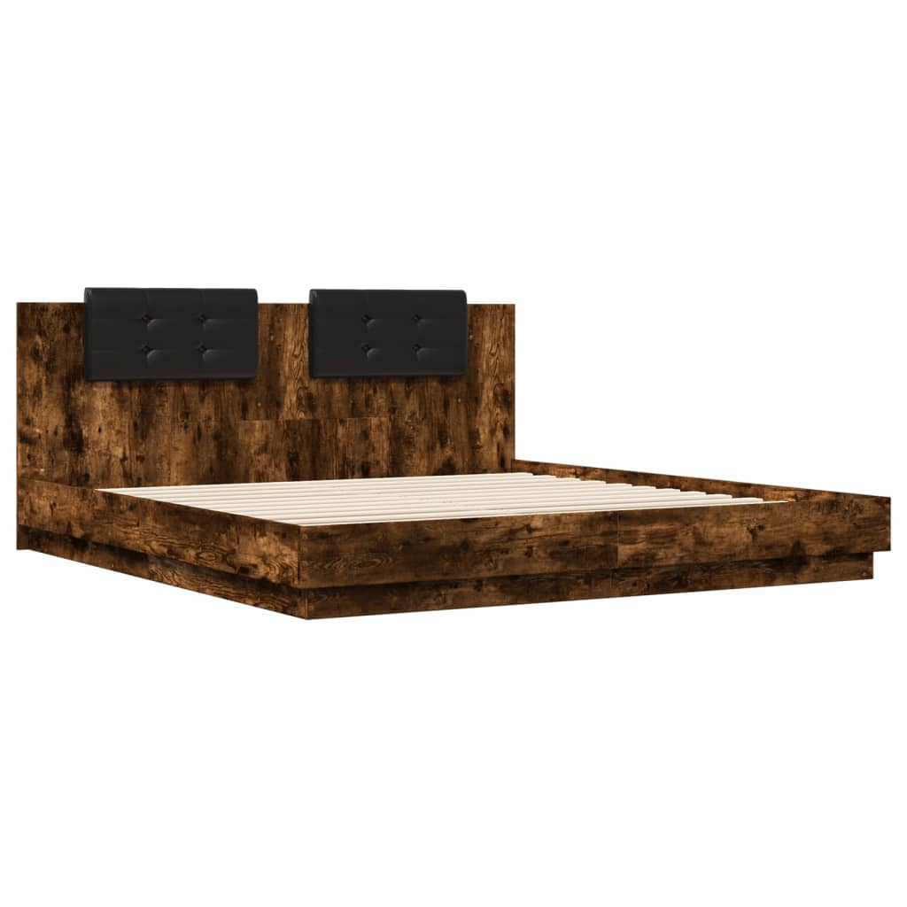 Bed Frame with LED without Mattress Smoked Oak 180x200 cm Super King