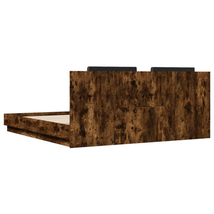 Bed Frame with LED without Mattress Smoked Oak 180x200 cm Super King