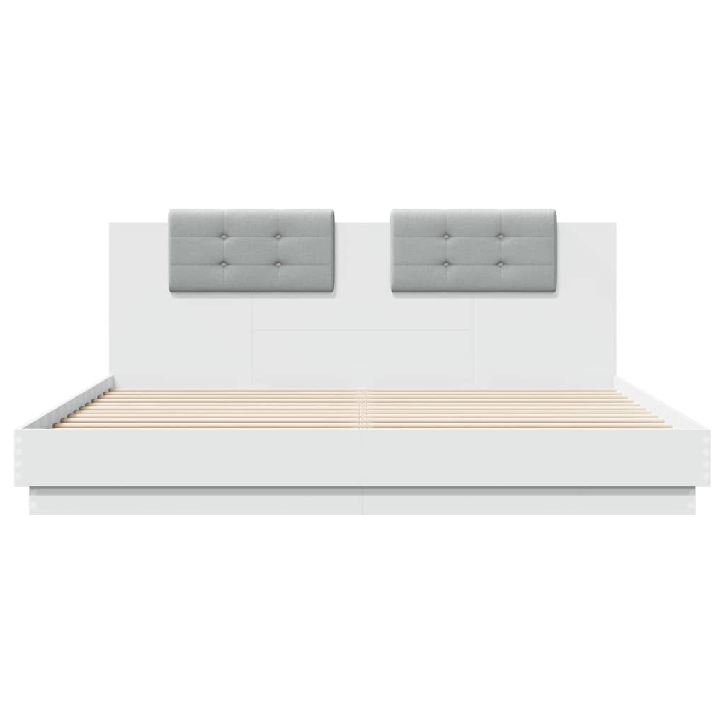 Bed Frame with LED without Mattress White 160x200 cm