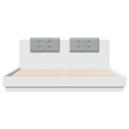 Bed Frame with LED without Mattress White 160x200 cm