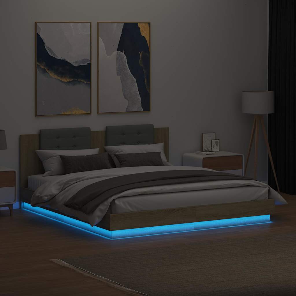 Bed Frame with LED without Mattress Sonoma Oak 160x200 cm