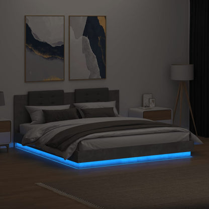 Bed Frame with LED without Mattress Concrete Grey 160x200 cm
