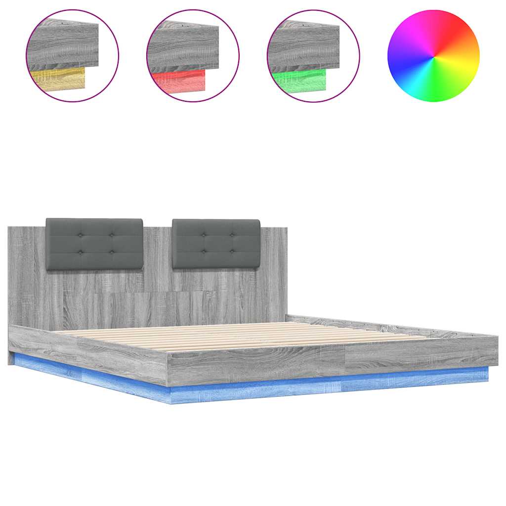 Bed Frame with LED without Mattress Grey Sonoma 160x200 cm