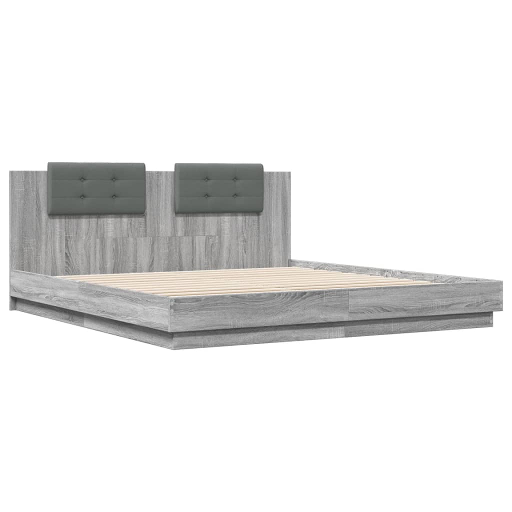Bed Frame with LED without Mattress Grey Sonoma 160x200 cm