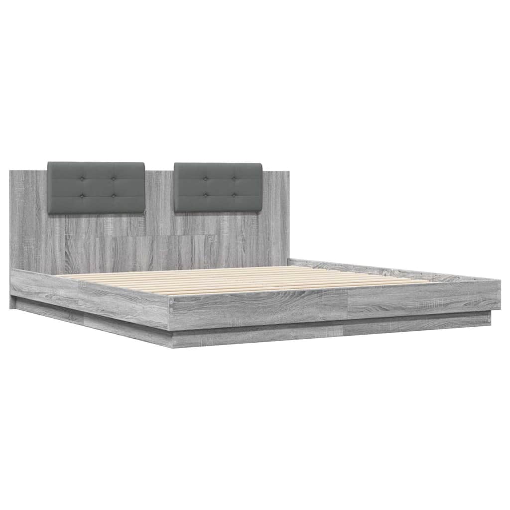 Bed Frame with LED without Mattress Grey Sonoma 160x200 cm