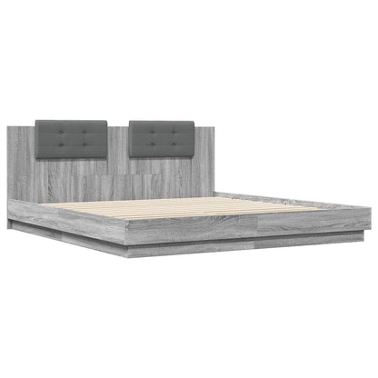 Bed Frame with LED without Mattress Grey Sonoma 160x200 cm