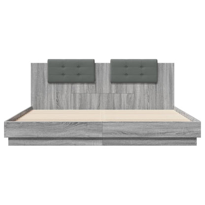 Bed Frame with LED without Mattress Grey Sonoma 160x200 cm