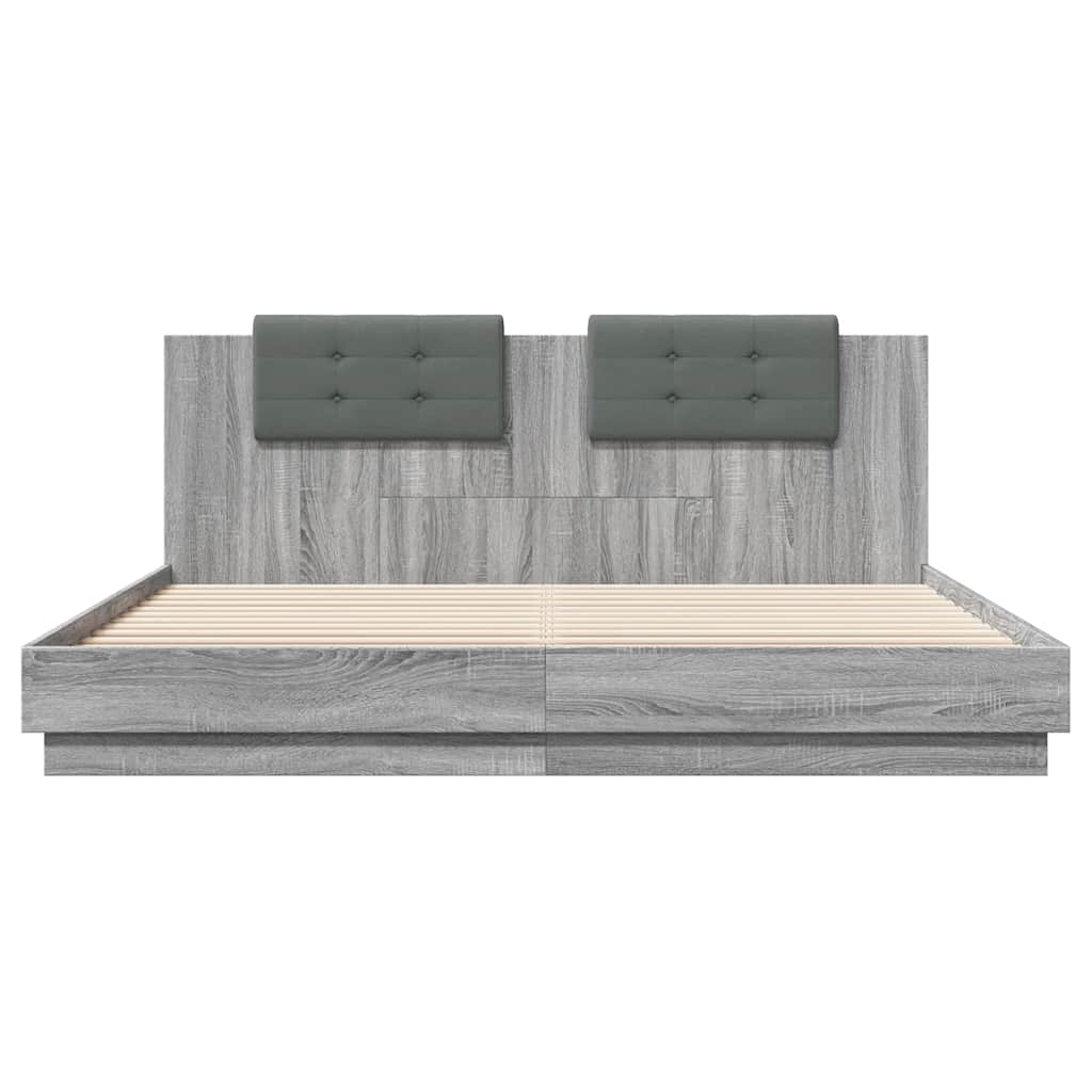 Bed Frame with LED without Mattress Grey Sonoma 160x200 cm