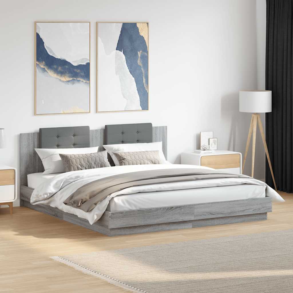 Bed Frame with LED without Mattress Grey Sonoma 160x200 cm