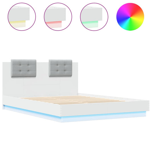 Bed Frame | White | Engineered wood, Plywood | King Size | LED Bed Frame