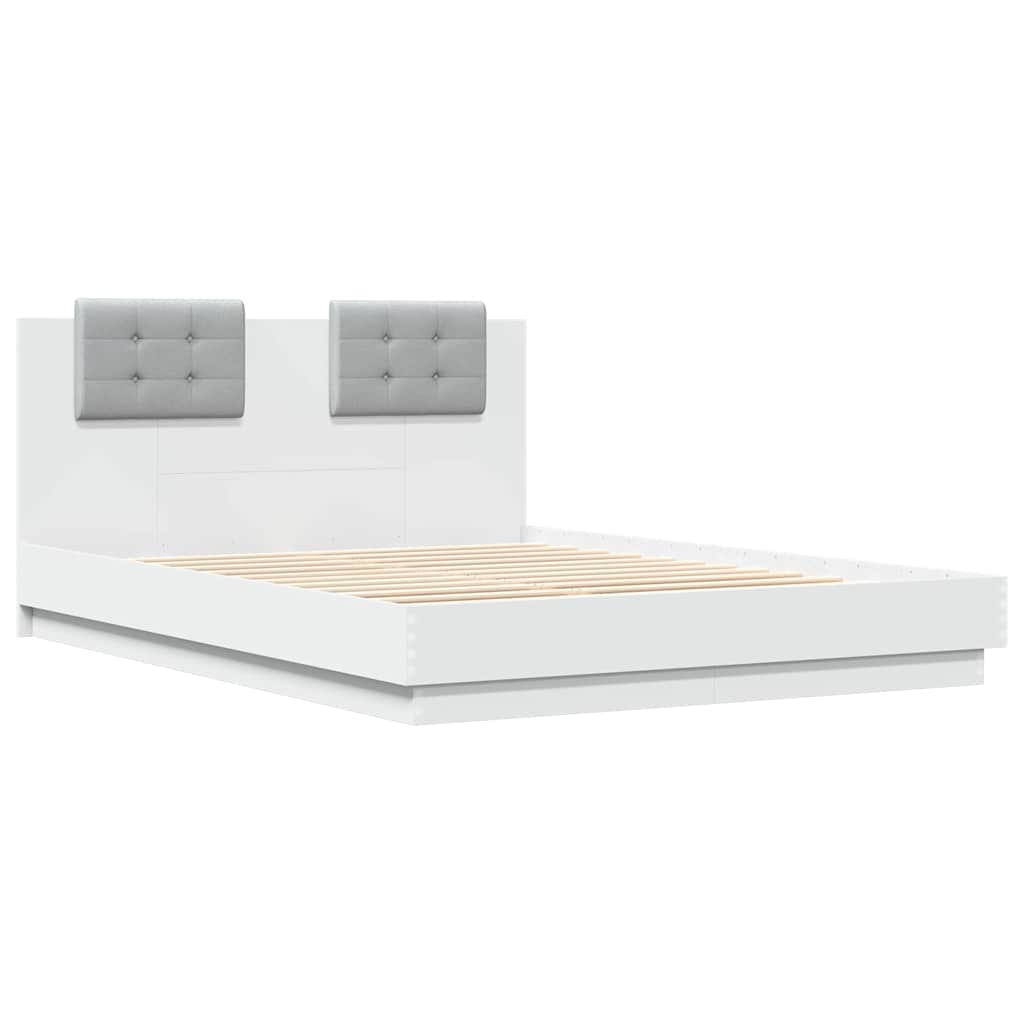 Bed Frame with LED without Mattress White 150x200 cm King Size