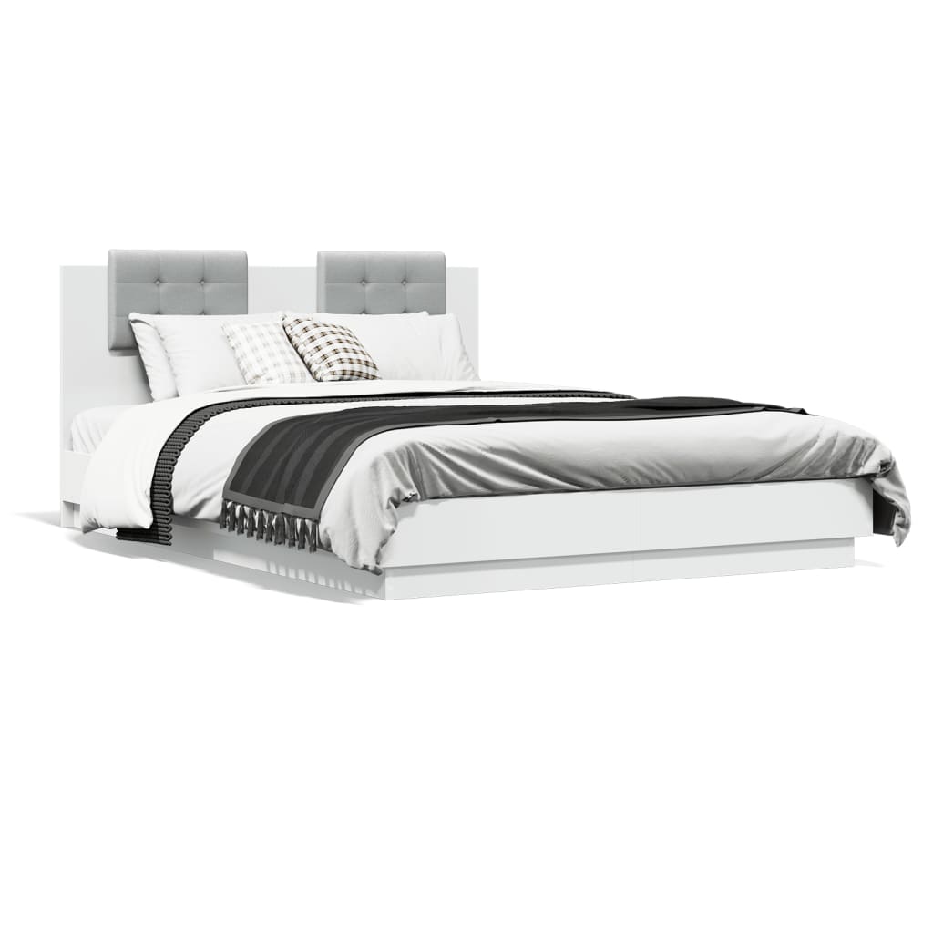 Bed Frame | White | Engineered wood, Plywood | King Size | LED Bed Frame