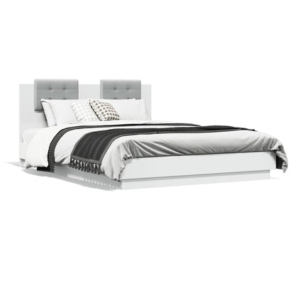 Bed Frame | White | Engineered wood, Plywood | King Size | LED Bed Frame