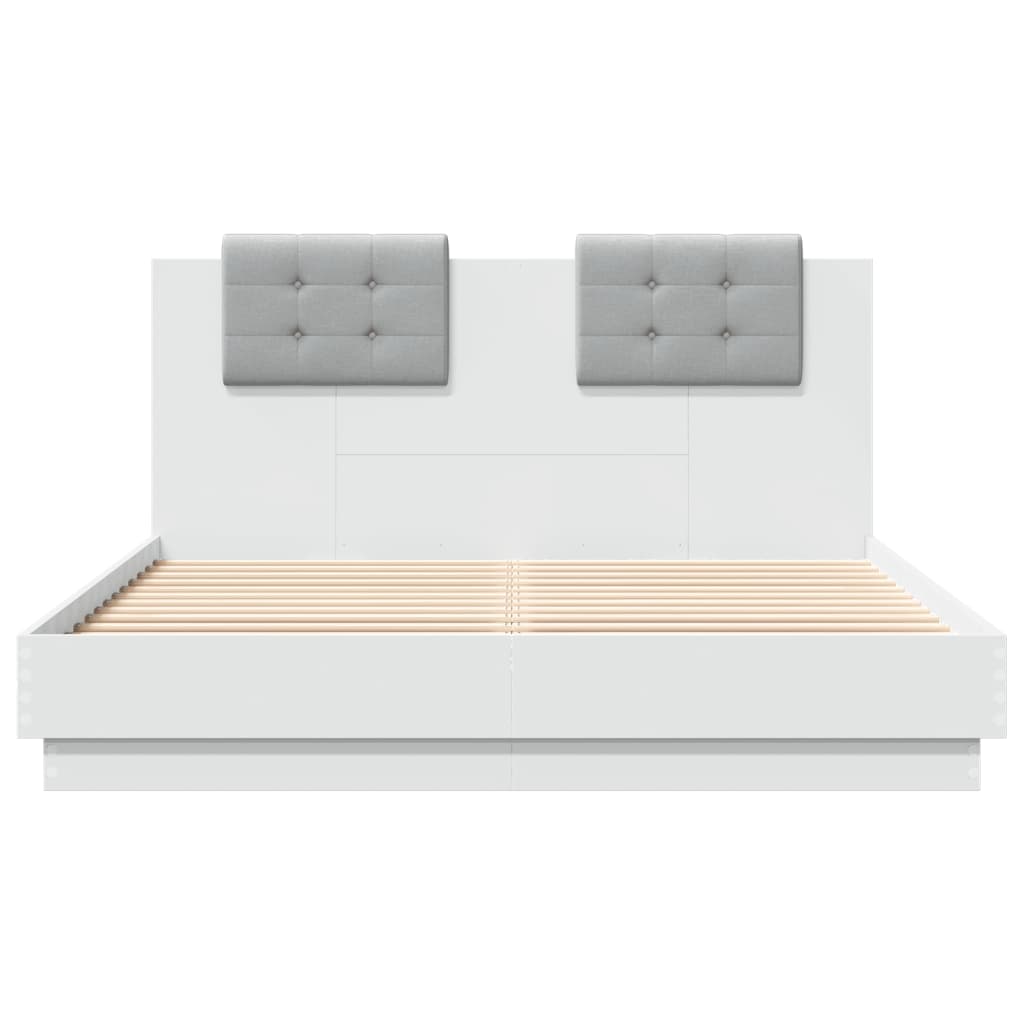 Bed Frame | White | Engineered wood, Plywood | King Size | LED Bed Frame