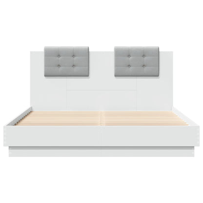 Bed Frame | White | Engineered wood, Plywood | King Size | LED Bed Frame