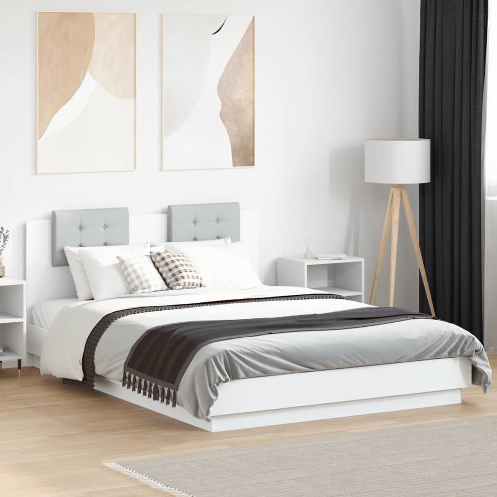 Bed Frame | White | Engineered wood, Plywood | King Size | LED Bed Frame