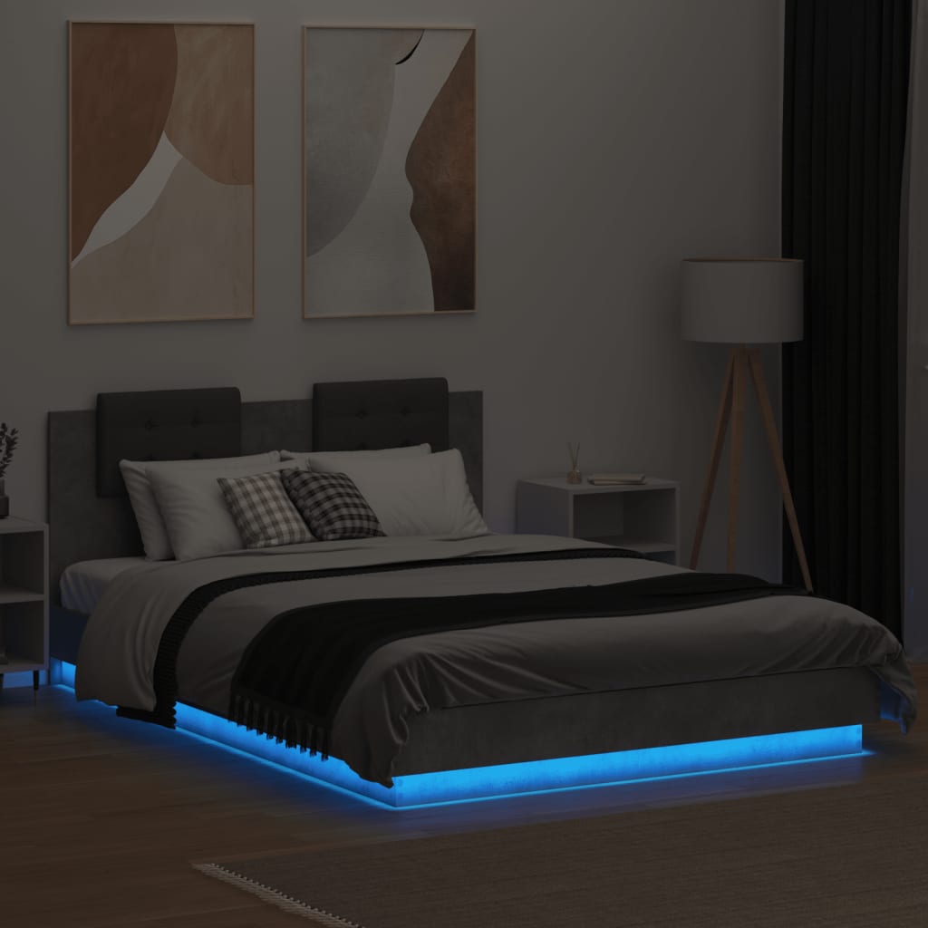 Bed Frame with LED without Mattress Concrete Grey 150x200 cm