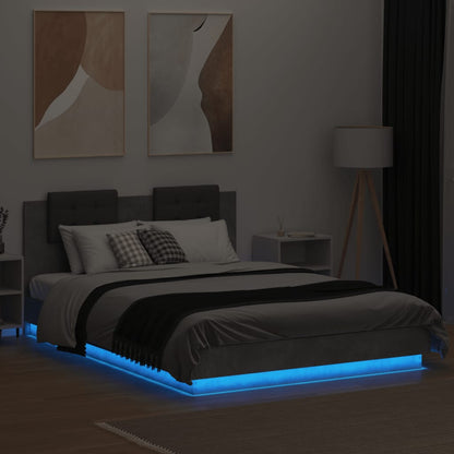 Bed Frame with LED without Mattress Concrete Grey 150x200 cm