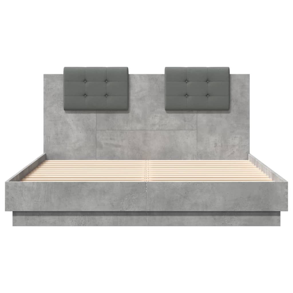 Bed Frame with LED without Mattress Concrete Grey 150x200 cm