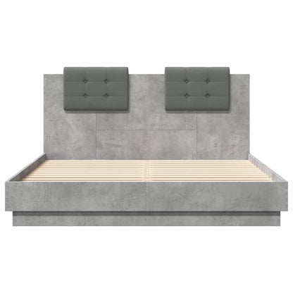Bed Frame with LED without Mattress Concrete Grey 150x200 cm