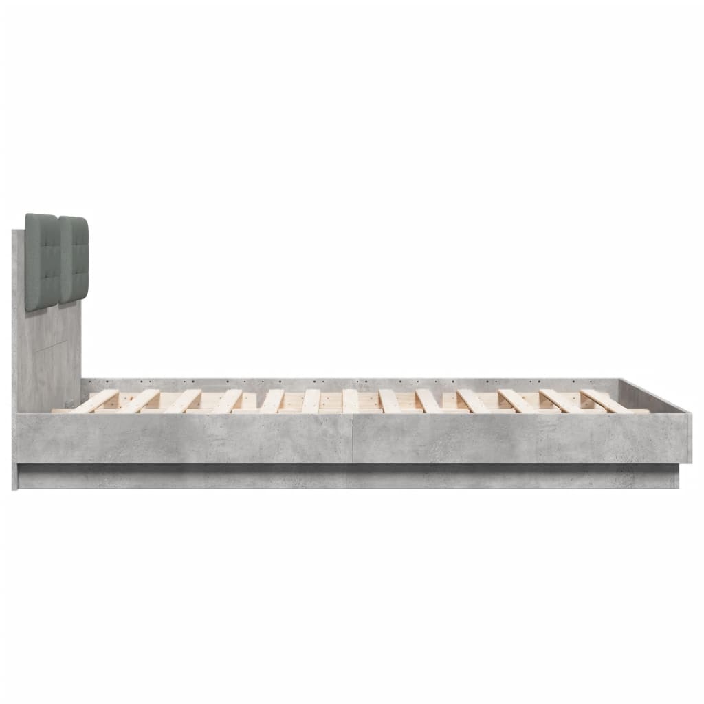 Bed Frame with LED without Mattress Concrete Grey 150x200 cm