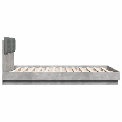 Bed Frame with LED without Mattress Concrete Grey 150x200 cm