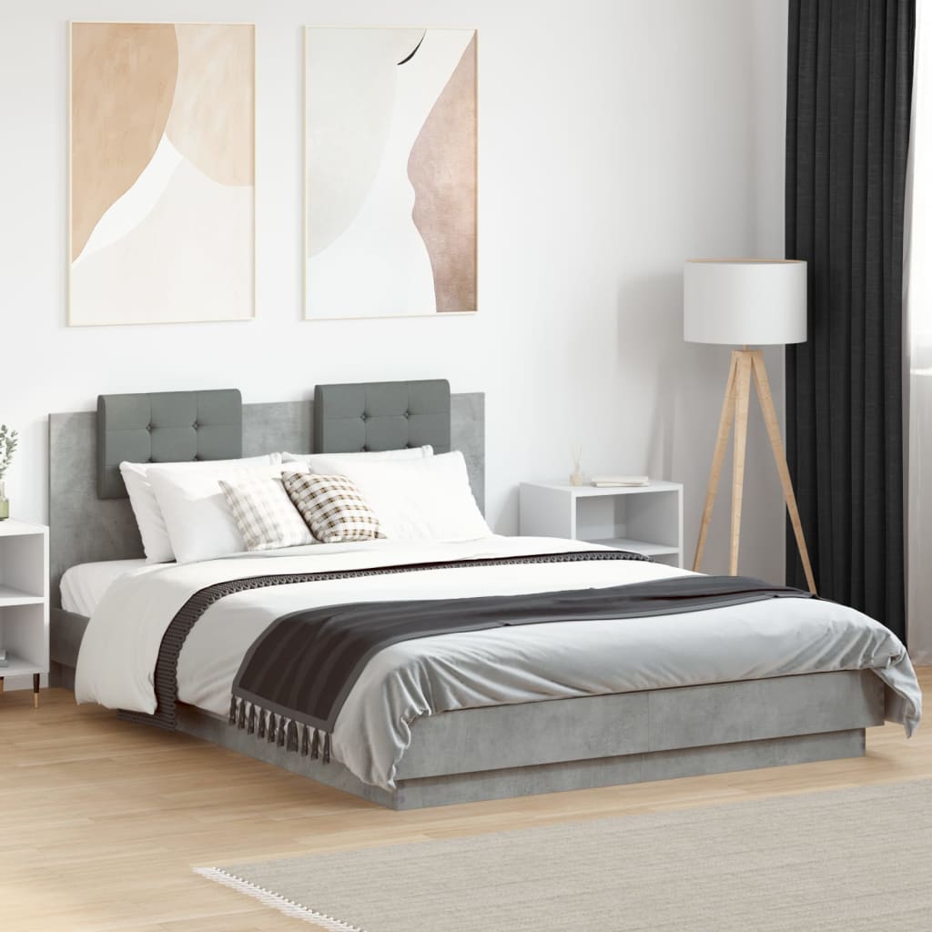 Bed Frame with LED without Mattress Concrete Grey 150x200 cm