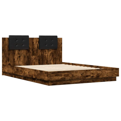 Bed Frame with LED without Mattress Smoked Oak 150x200 cm
