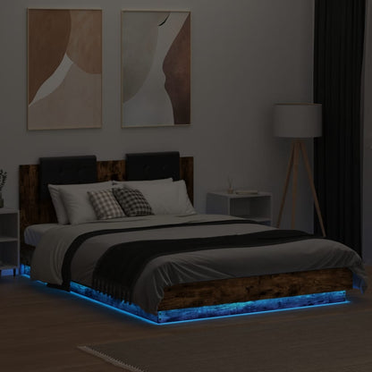 Bed Frame with LED without Mattress Smoked Oak 150x200 cm