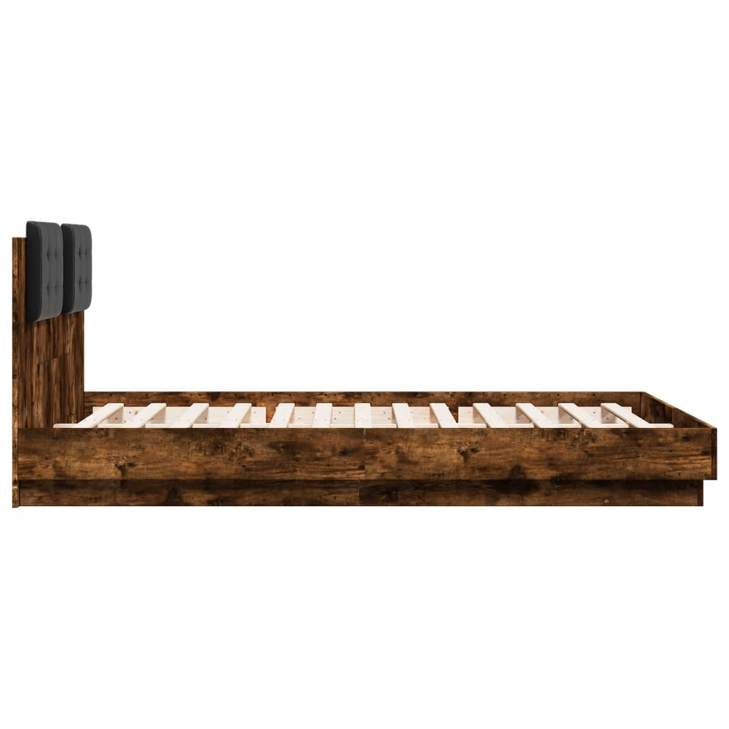 Bed Frame with LED without Mattress Smoked Oak 150x200 cm