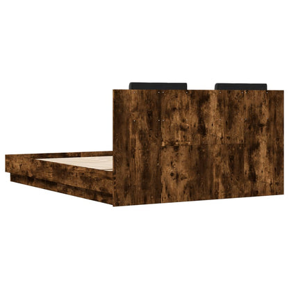 Bed Frame with LED without Mattress Smoked Oak 150x200 cm
