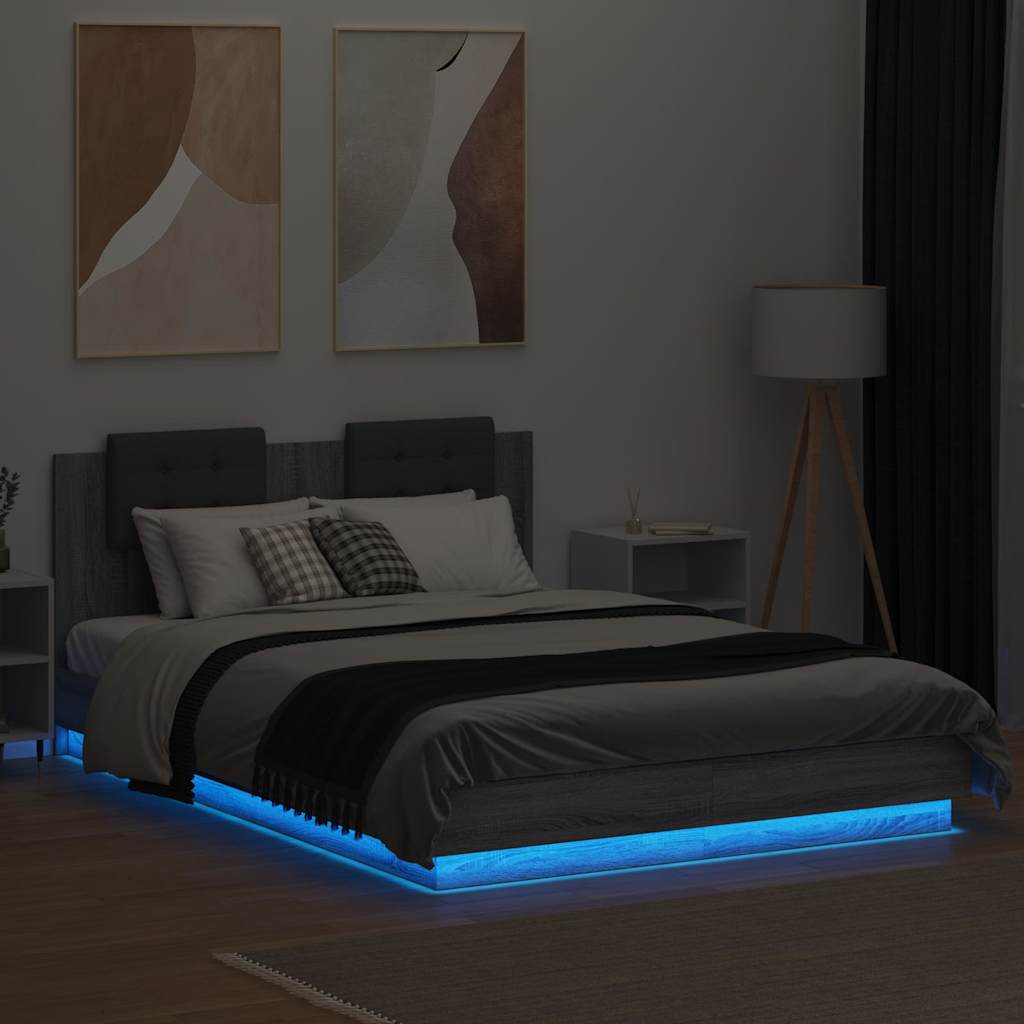 Bed Frame with LED without Mattress Grey Sonoma 150x200 cm