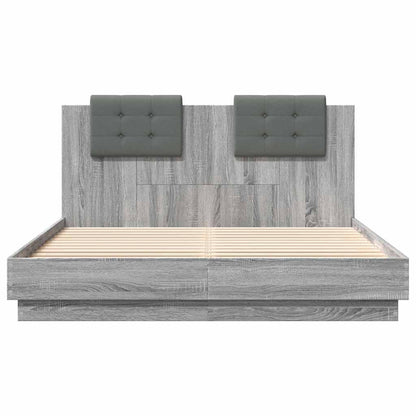 Bed Frame with LED without Mattress Grey Sonoma 150x200 cm King Size