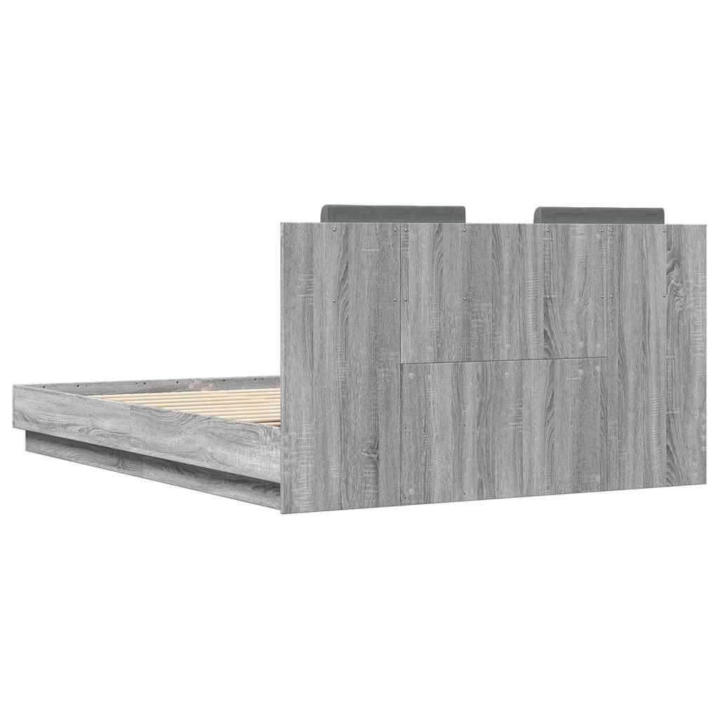 Bed Frame with LED without Mattress Grey Sonoma 150x200 cm