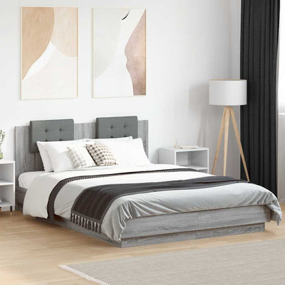 Bed Frame with LED without Mattress Grey Sonoma 150x200 cm King Size