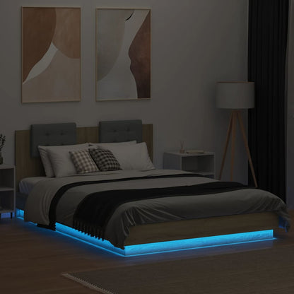 Bed Frame with LED without Mattress Sonoma Oak 140x200 cm