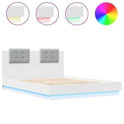 Bed Frame with LED without Mattress White 120x200 cm