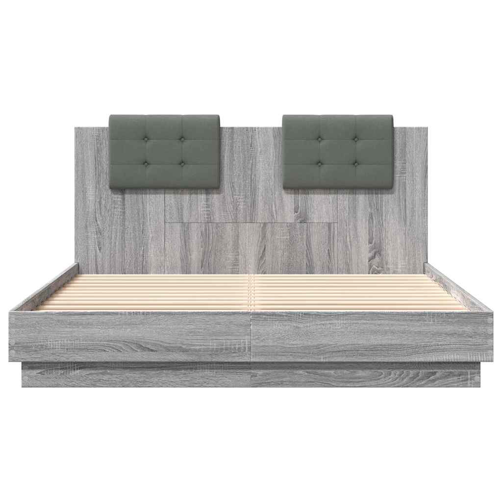 Bed Frame with LED without Mattress Grey Sonoma 120x200 cm