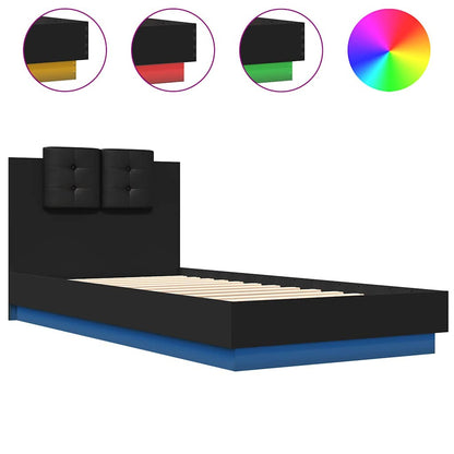 Bed Frame with LED without Mattress Black 100x200 cm