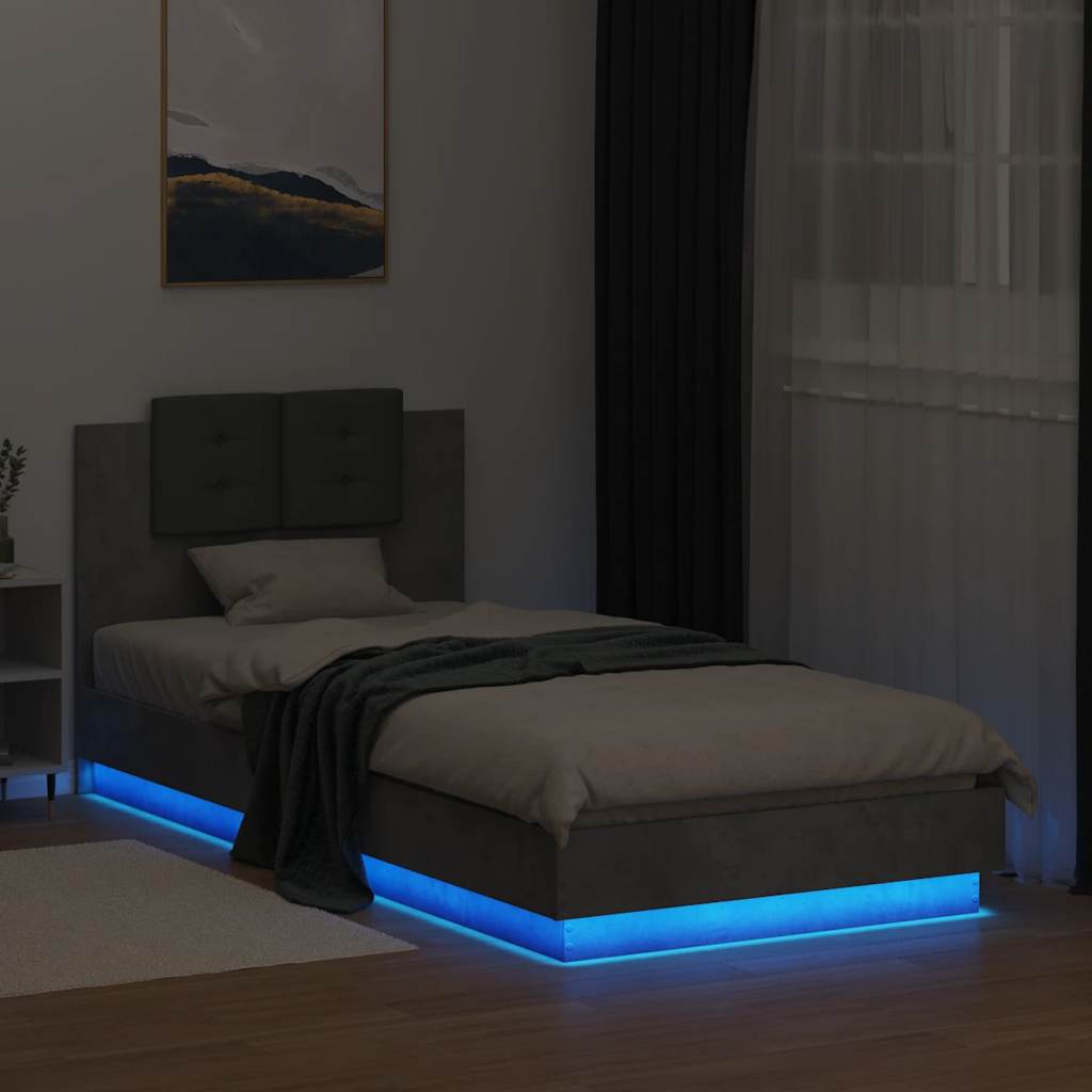Bed Frame with LED without Mattress Concrete Grey 100x200 cm