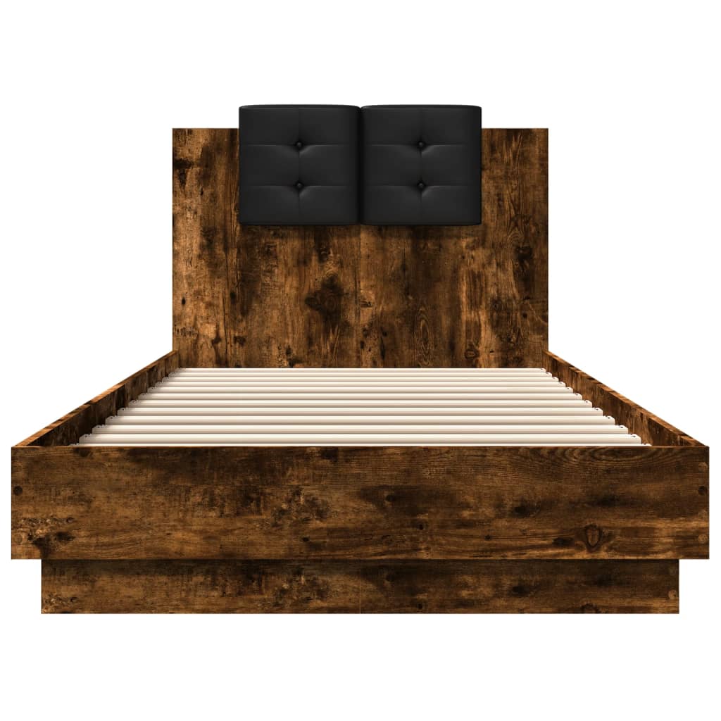 Bed Frame with LED without Mattress Smoked Oak 100x200 cm