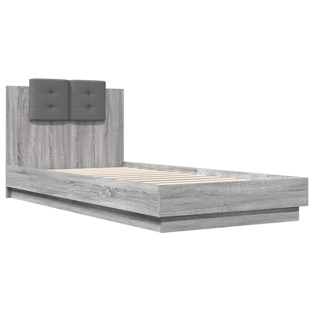Bed Frame with LED without Mattress Grey Sonoma 100x200 cm