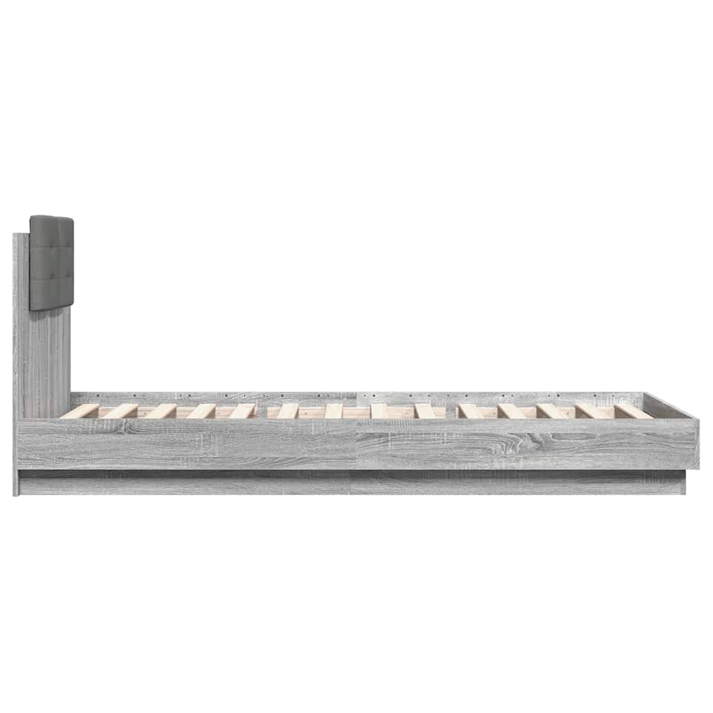 Bed Frame with LED without Mattress Grey Sonoma 100x200 cm