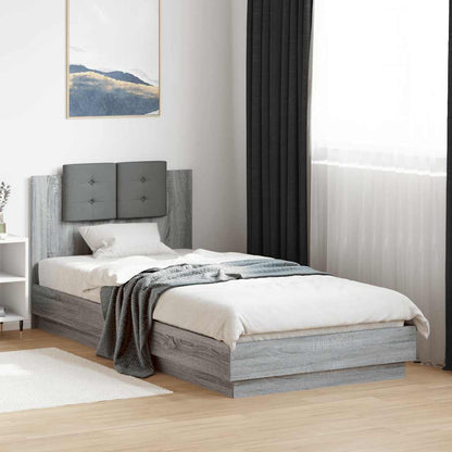 Bed Frame with LED without Mattress Grey Sonoma 100x200 cm