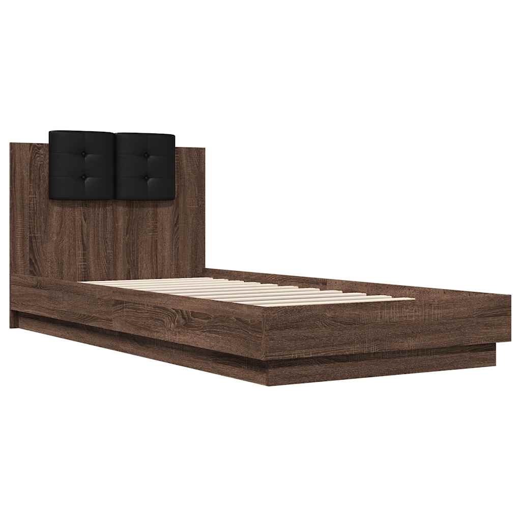 Bed Frame with LED without Mattress Brown Oak 100x200 cm