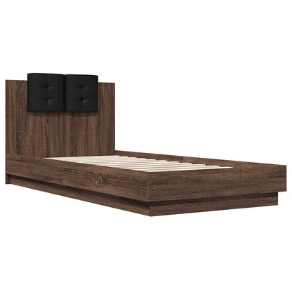 Bed Frame with LED without Mattress Brown Oak 100x200 cm